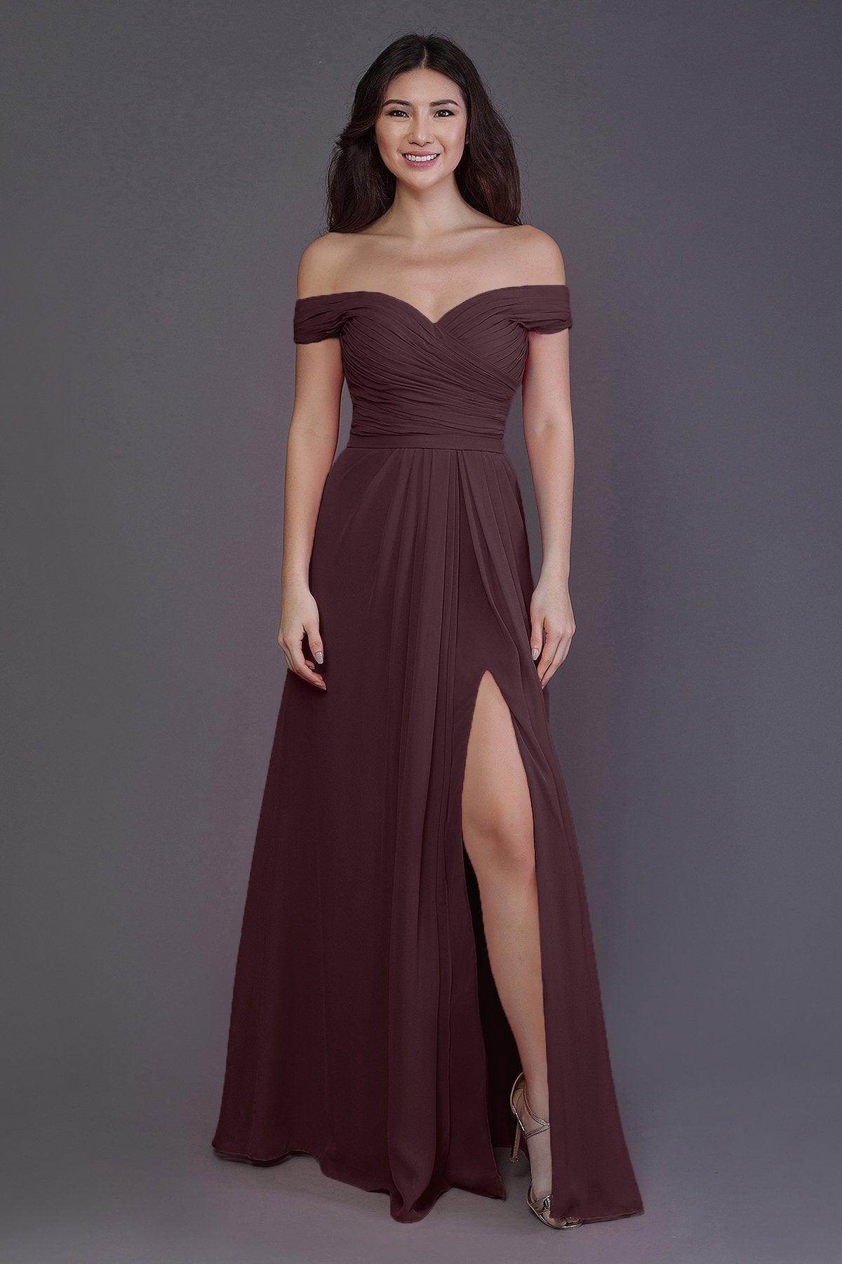 Sheath-Column Floor Length Chiffon Bridesmaid Dress PR3536PS - COCOMELODY
